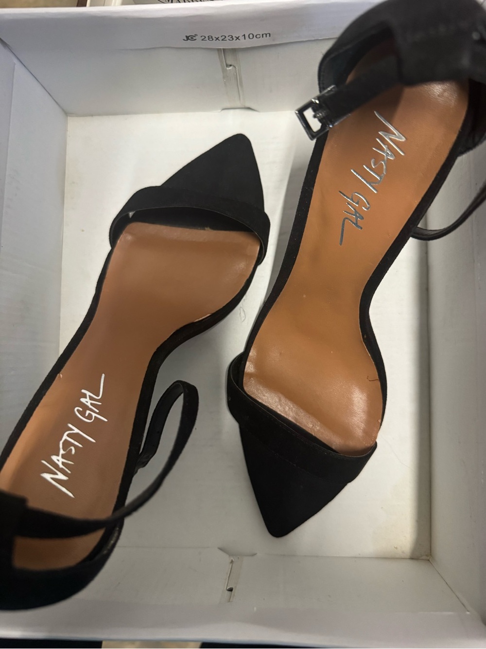 Nasty Gal Black Pointed Toe Ankle Strap Heels